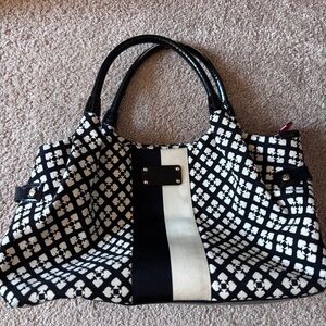 Kate spade Black and White Tote with Polka Dot Pattern and Vertical Stripe